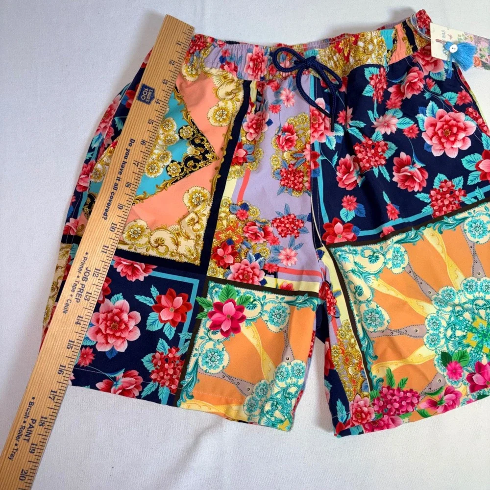 Johnny Was Swim Shorts XS Multicolor New Patchwork Floral Baroque CSW2222-Y